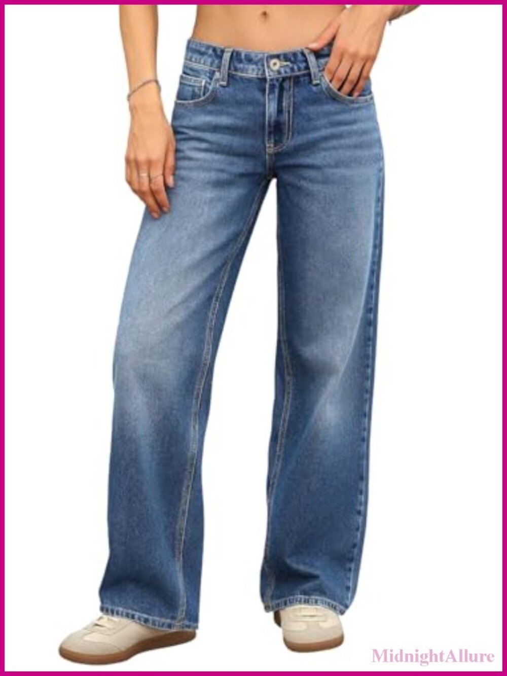 ELLEVEN Low Rise Baggy Jeans Women Straight Leg Denim Pants